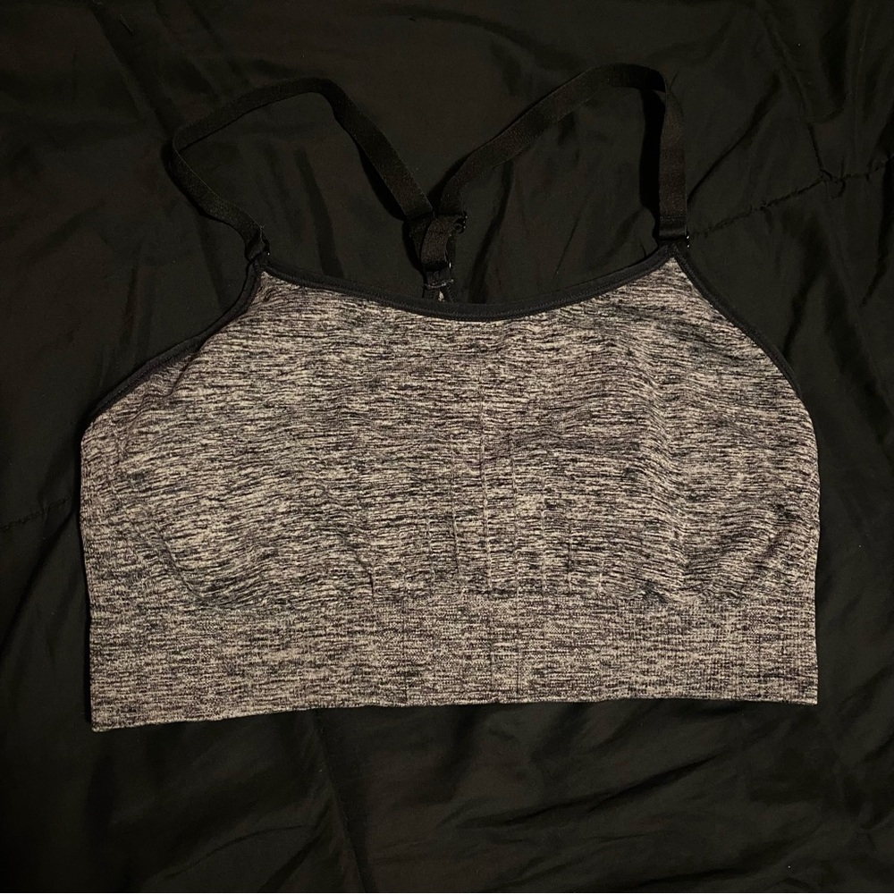 Target Sports Bra 

heathers grey with black straps 

size large
